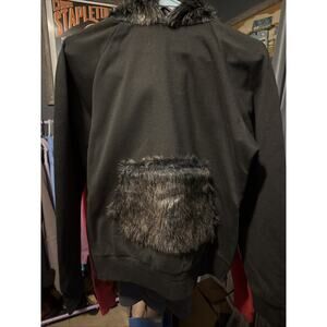 Riflessi Black Hoodie Faux Fur Trim Hood & Pocket Zipper Sides NWT Men's XL